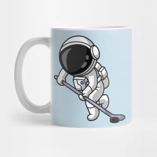 Cute Astronaut Playing Hockey Cartoon Mug